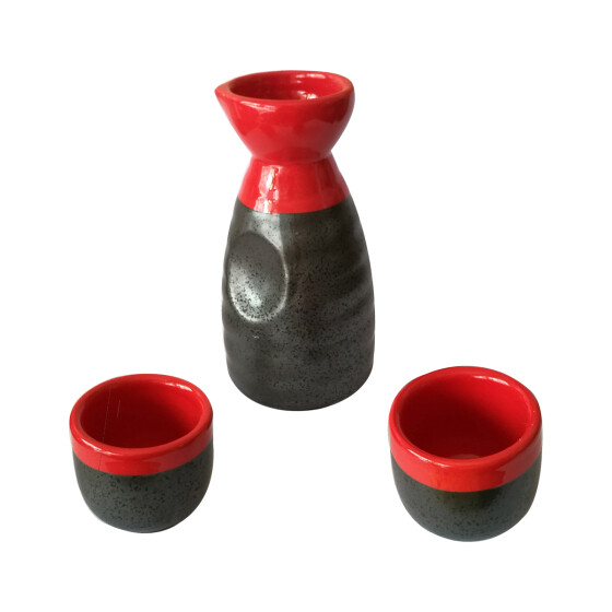 Sake Set 3tlg. rot/schw.