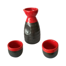 Sake Set 3tlg. rot/schw.
